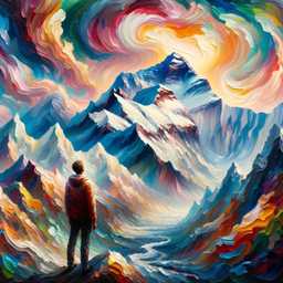 someone gazing at Mount Everest, painting, expressionism style generated by DALL·E 2